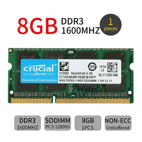 COD Crucial New 8GB PC3-12800 DDR3 1600MHz SODIMM CL11 204Pin Laptop ...