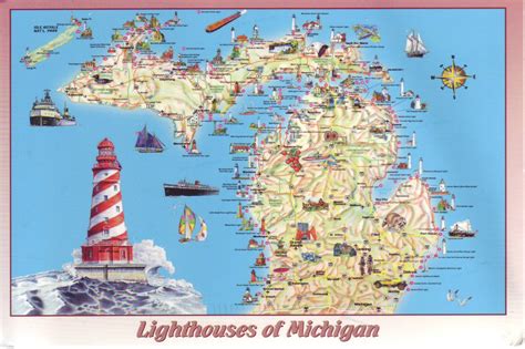 The World in Postcards - Sabine's Blog: Lighthouses of Michigan Map