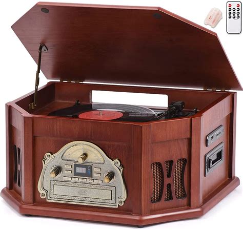 Buy 10-in-1 Wood Classic Turntable Stereo System with Bluetooth Connection, Vinyl Record Player ...