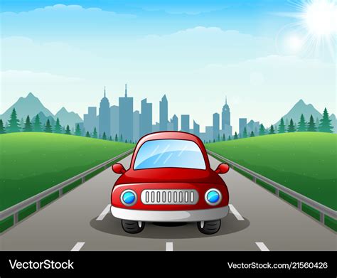 Red car cartoon on city background Royalty Free Vector Image