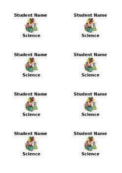 Science Book Label template - 8 labels per page stickers - editable