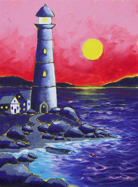 Lighthouse Sunset Canvas Painting