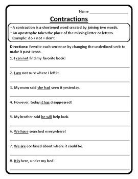 Contractions in Sentences Worksheet Contractions Worksheet Contraction #4