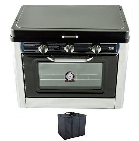 NJ CO-01 Portable Camping 2in1 Gas Stove 2 Burners and Oven Stainless ...