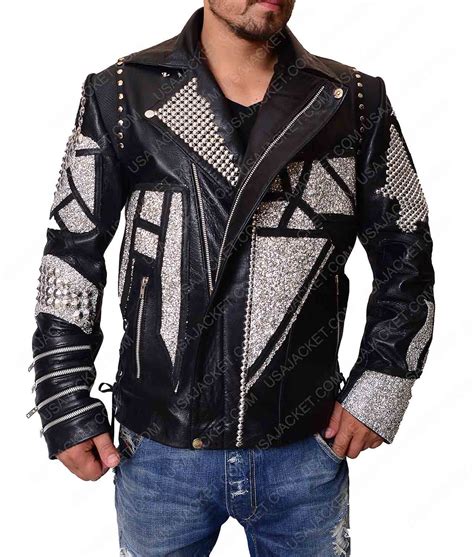 Mens Silver Studded Black Motorcycle Leather Jacket