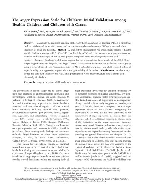 (PDF) The Anger Expression Scale for Children: Initial Validation among Healthy Children and ...