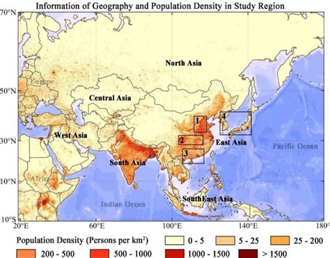 National geographic and distribution of population density in Asia. The... | Download Scientific ...