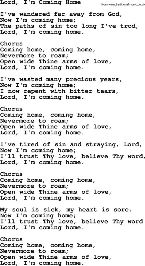 Baptist Hymnal, Christian Song: Lord, I'm Coming Home- lyrics with PDF ...