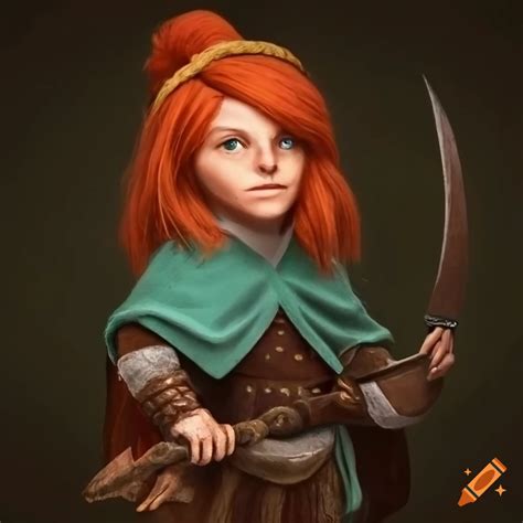 Illustration of a small redheaded wood gnome warrior on Craiyon