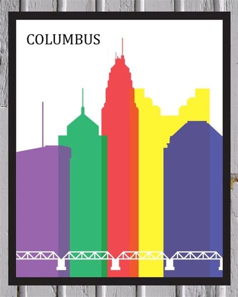 Items similar to Columbus Ohio Skyline // Modern Silhouette Rainbow // 8 x 10 Print on Etsy