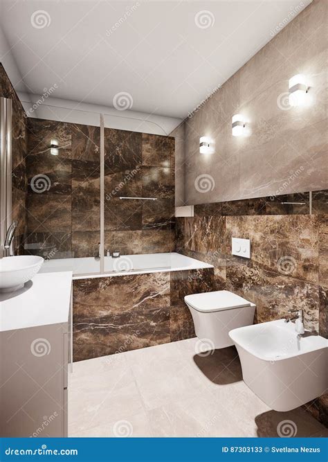 Modern Bathroom Interior with Beige and Brown Marble Tiles Stock Image - Image of glass, home ...