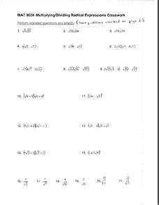 Multiplying/Dividing Radical Expressions Worksheet for 10th - 11th ...