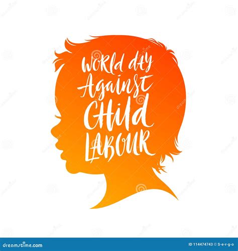 World Day Against Child Labour Poster. Child Head Silhouette with Brush Calligraphy Type Design ...