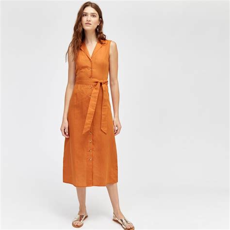 Warehouse, LINEN SHIRT DRESS Orange 2 | Black white shirt dress ...