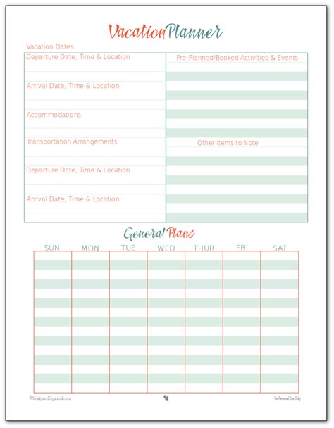 Printable Vacation Planner – planner template free