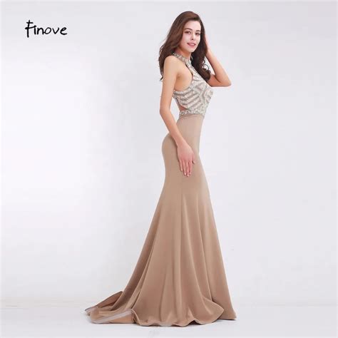 Finove Khaki Beading Evening Dresses 2017 New Styles Sexy Halter Hollow ...