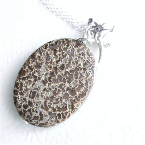 Dinosaur Bone Jewelry Fossil Necklace Brown Stone Pendant