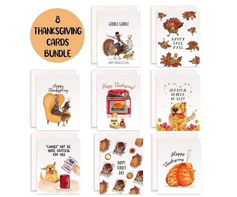 Funny Thanksgiving Cards Set Turkey Dog Cat Holiday Cards for Friends Handmade Greeting Cards by ...