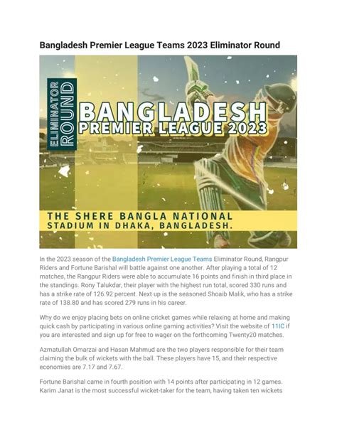 PPT - Bangladesh Premier League Teams 2023 Eliminator Round PowerPoint ...