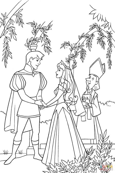 Aurora and Phillip Holds Hands coloring page | Free Printable Coloring Pages