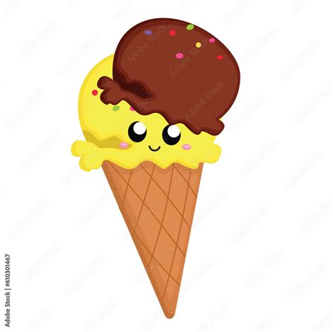 Cute Ice Cream Colorful Flavor Dessert Cone Scoop Cup Illustration Vector Clipart Cartoon Stock ...