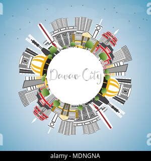 Davao City skyline black and white silhouette. Vector illustration ...