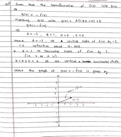 The transformation of a function f(x) into a function g(x) is given by ...