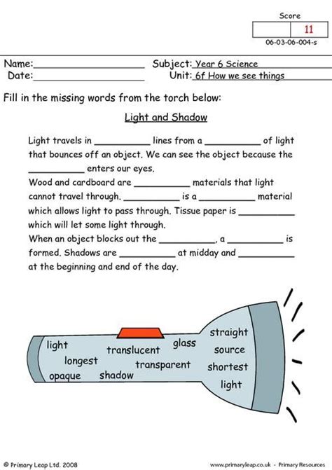 Light and shadow Worksheet | Light science, 4th grade science, Science ...