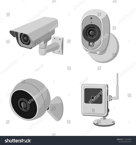 Vector Illustration Cctv Camera Sign Collection Stock Vector (Royalty ...