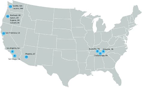 Locations and numbers of fast chargers installed by The EV Project ...