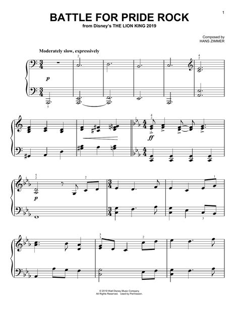 Hans Zimmer "Battle For Pride Rock (from The Lion King 2019)" Sheet Music Notes | Download ...