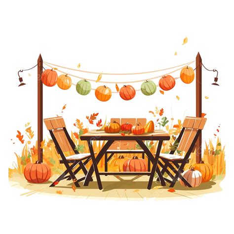 Illustration Vector Flat Cartoon Of Happy Thanksgiving Table On Backyard Party, Dinner Party ...