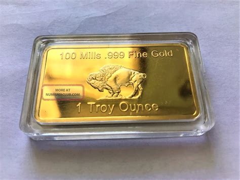 1 Oz 100 Millls. 999 Fine Gold Buffalo Bar Fine Bullion