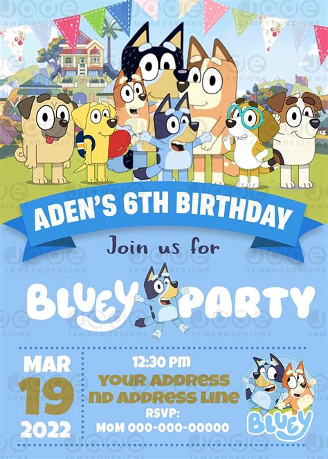 Invitations Bluey Birthday Card Bluey Family Birthday Party Bluey Birthday Invitation Printable ...