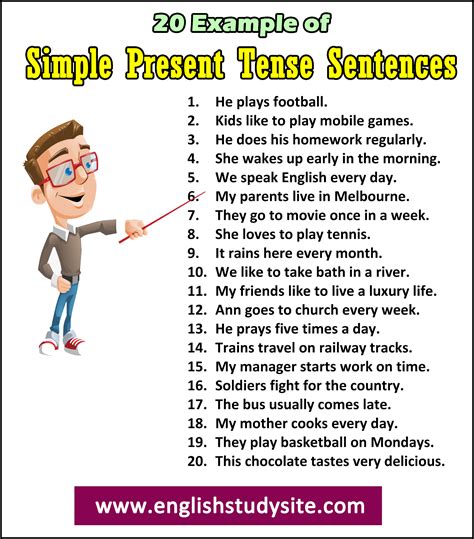 20 Example Sentences of Simple Present Tense