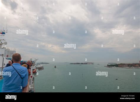 VENICE, ITALY - OCTOBER 27 2018: Top paddle of cruise ship with ...