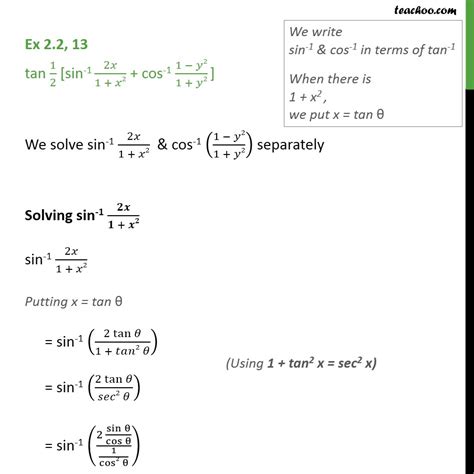 Ex 2.2, 13 - Inverse Trigonometry - tan 1/2 [sin-1 2x/1+x2