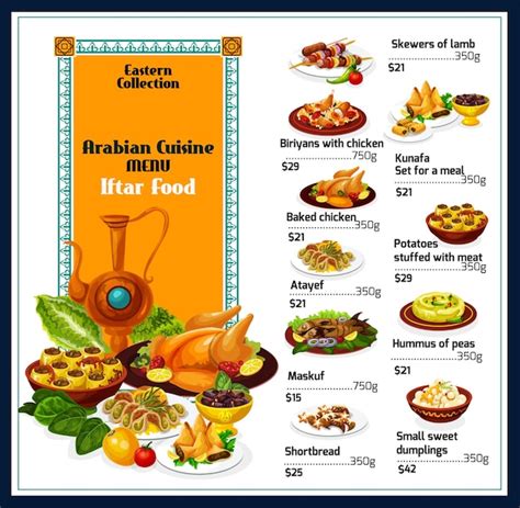 Premium Vector | Arabian cuisine traditional dishes food menu