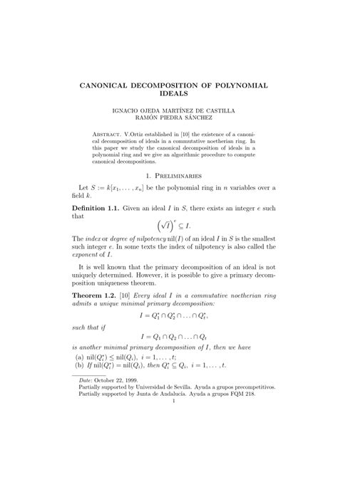 (PDF) CANONICAL DECOMPOSITION OF POLYNOMIAL IDEALS