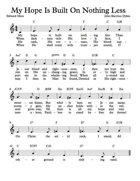 Free Lead Sheet – My Hope Is Built On Nothing Less | Hymn sheet music, Christian song lyrics ...