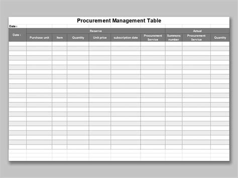 Procurement Excel Template