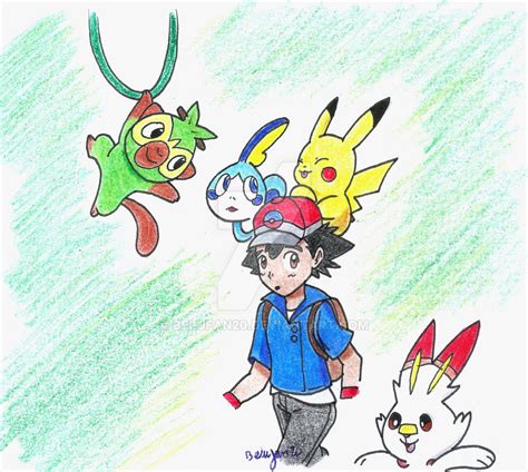 Ash in Galar with starters by BeluFan20 on DeviantArt