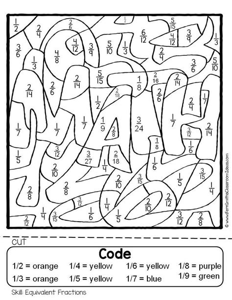 Color By Number Equivalent Fractions Dollar Deal | Fractions, Math fractions, Math classroom