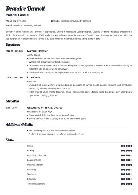 21++ Material handler resume sample For Your Needs