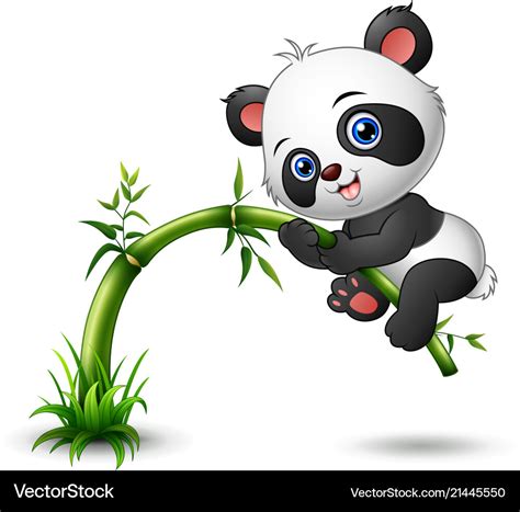 Cute baby panda tree climbing bamboo Royalty Free Vector