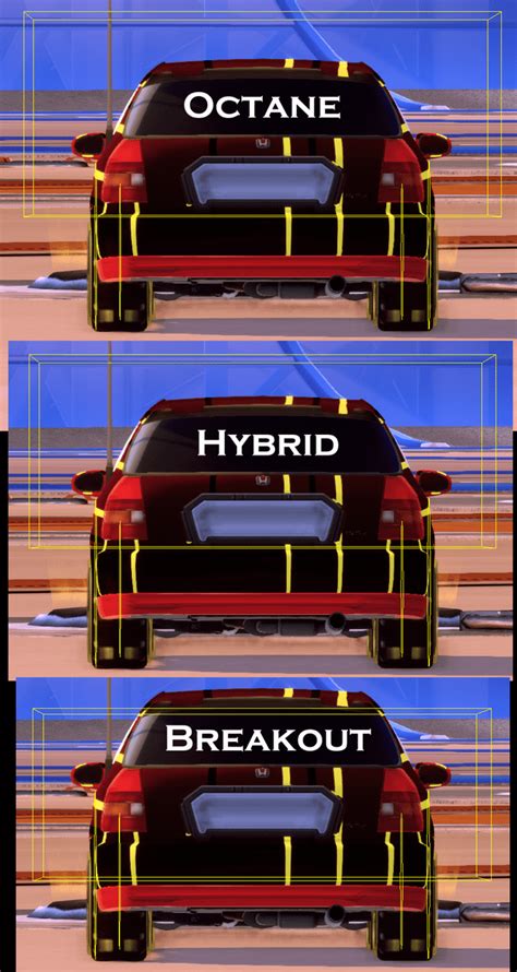 Honda Civic Hitbox comparison, Octane Vs Breakout Vs Hybrid : r/RocketLeague