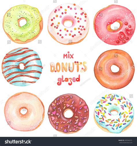 Collection of watercolor colorful donuts glazed. Royalty free image vector | Watercolor food ...