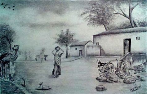 Village Scene Drawing at GetDrawings | Free download