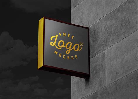 Free Square Wall Mounted Dark Sign Board Logo Mockup PSD - Good Mockups