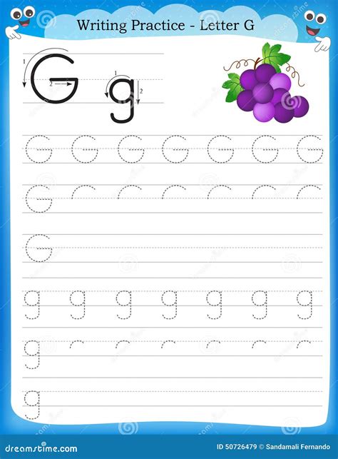 Writing practice letter G stock vector. Image of literacy - 50726479